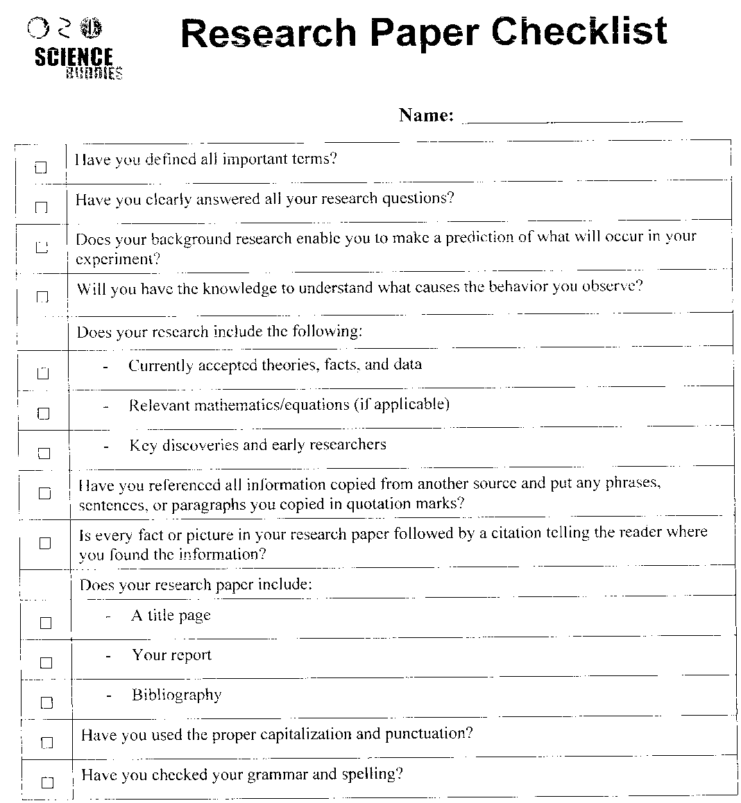 research paper checklist mla